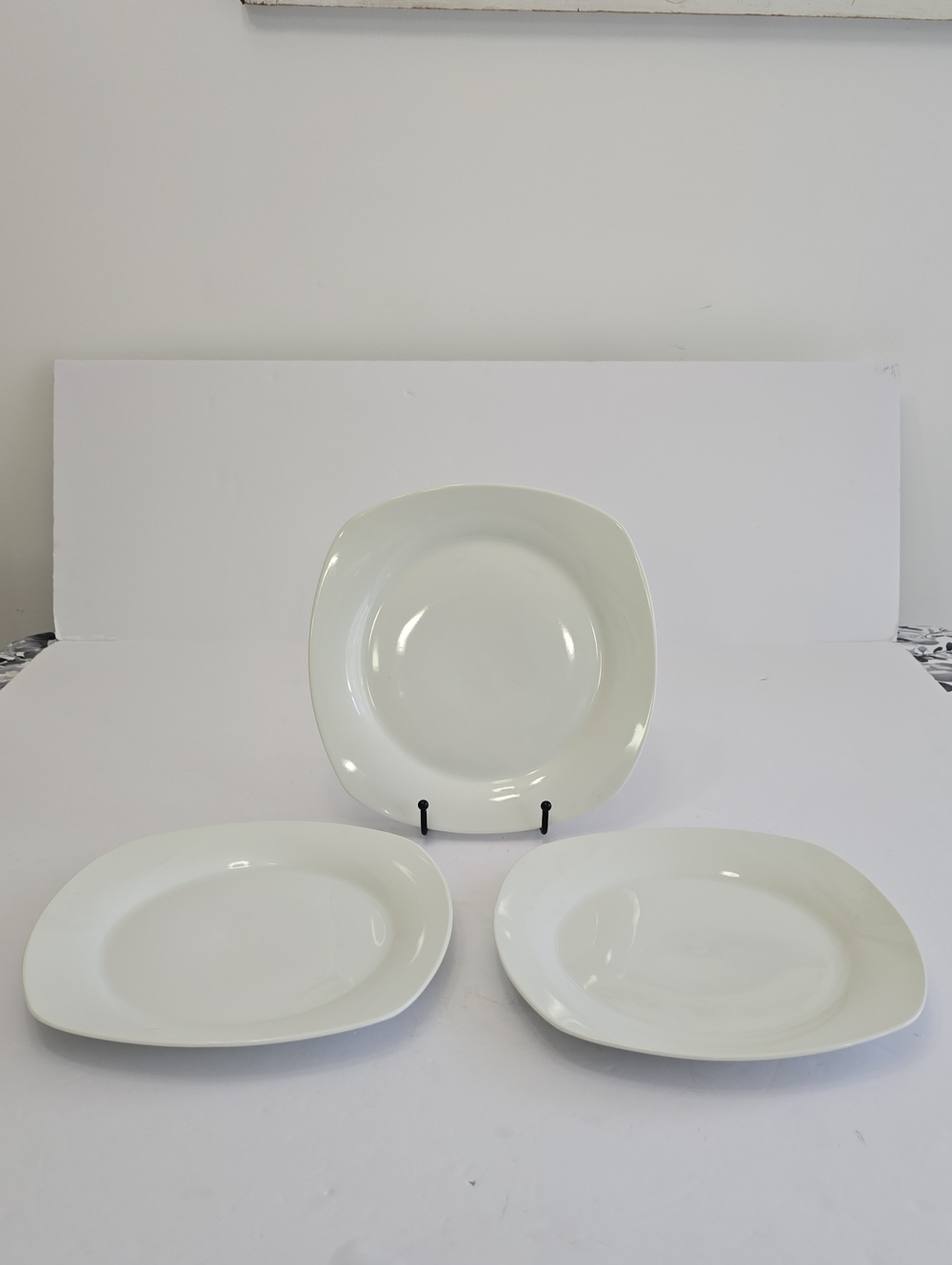 The Palm Restaurant Set Of 3 Dinner Plates Porcelain Curve Edge Square White